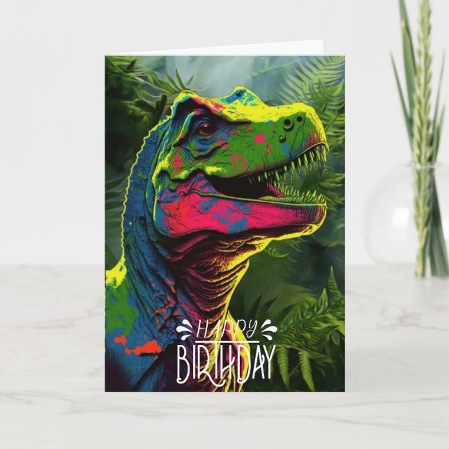 Dinosaurios Jungla Feliz Cumpleaños Tarjeta Cute N (Anverso)