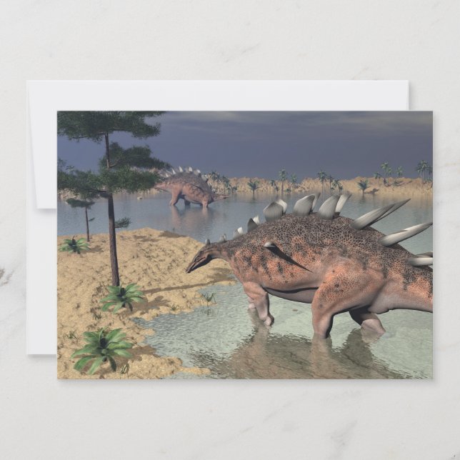 Dinosaurios Kentrosaurus en el desierto - rendimen (Anverso)