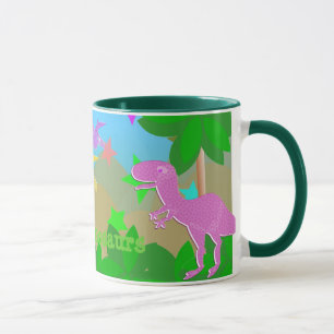 Dinosaurios lindos del dibujo animado en taza de