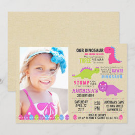 Dinosaurios rosados Invitación al cumpleaños Chica