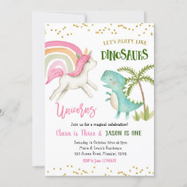 Dinosaurios y unicornios Invitación al cumpleaños
