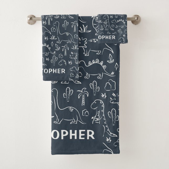 Dinosaurs Boy Name Dino Cute Jungle Dark Blue (In situ)