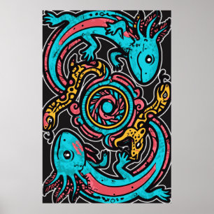 Dios Azteca Xolotl Luchando Arte Tribal de Jaguar