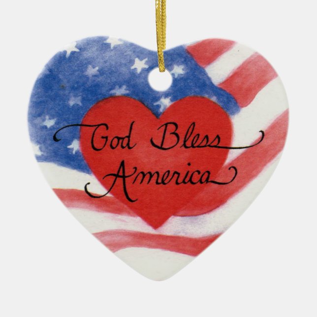 Dios bendiga a Estados Unidos: Ornamento cardíaco (Frente)