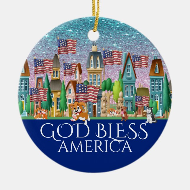 Dios bendiga a Estados Unidos Ornamento cerámico (Frente)