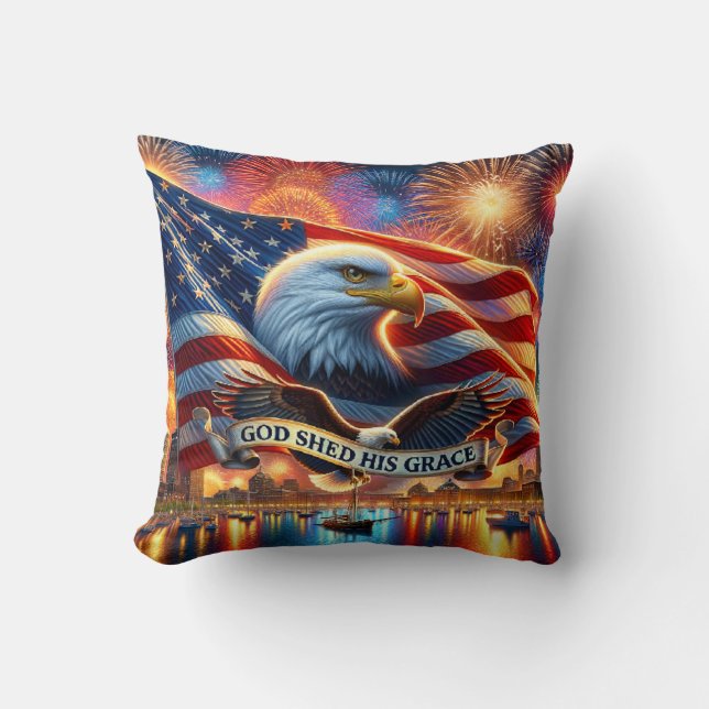 Dios derramó su Cojín decorativo patriótico Grace (Anverso)