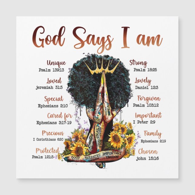 Dios dice que soy hermana cristiana negra con mela (Anverso)