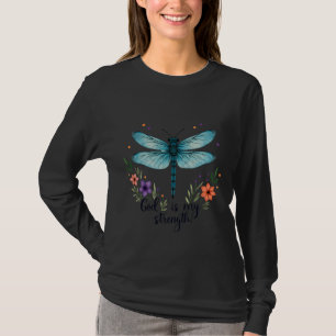 Dios es mi fuerza Floral Dragonfly Camiseta Cristi