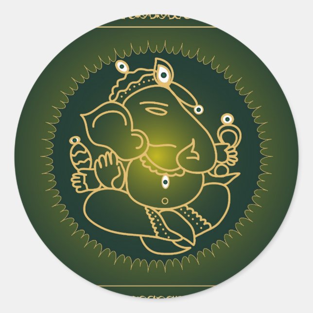 Dios Ganesha en verde - Pegatina (Anverso)
