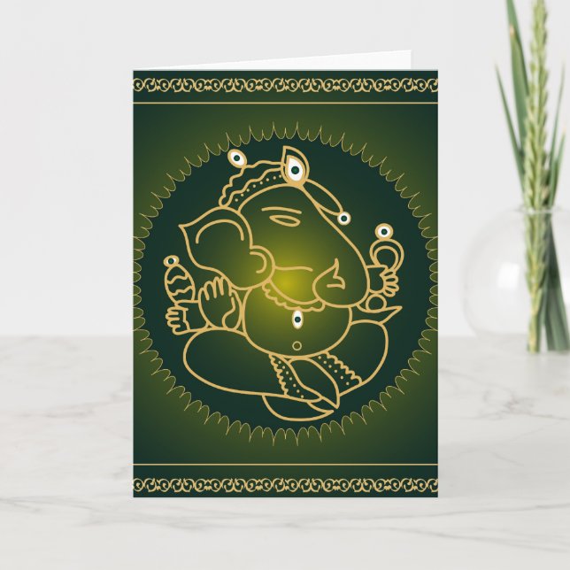 Dios Ganesha en verde - tarjeta (Anverso)