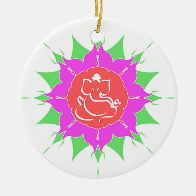 Dios Ganesha y flor - ornamento (Frente)