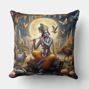 Dios hindú Krishna con flauta - Cojín decorativo