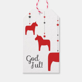 ¡Dios jul! Etiqueta de regalo de caballo de Dala