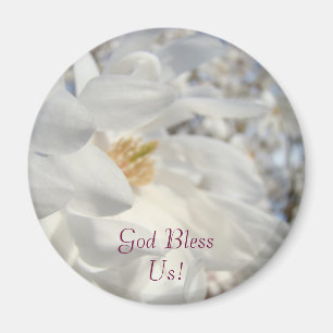 ¡Dios nos bendiga! imán Flores de Magnolia Blancas