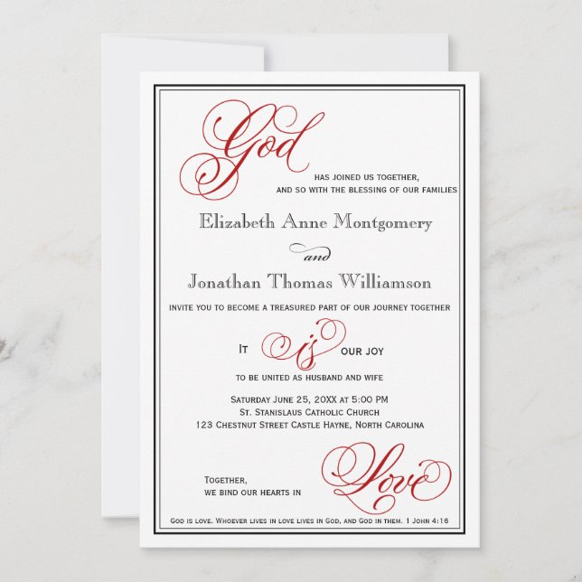 Dios Rojo es amor Invitación a la boda cristiana (Anverso)