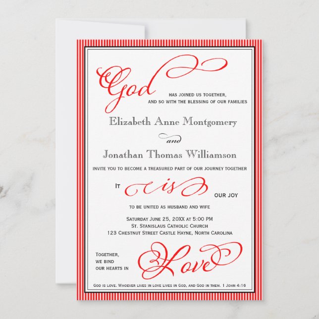 Dios Rojo es amor Invitación a la boda cristiana (Anverso)