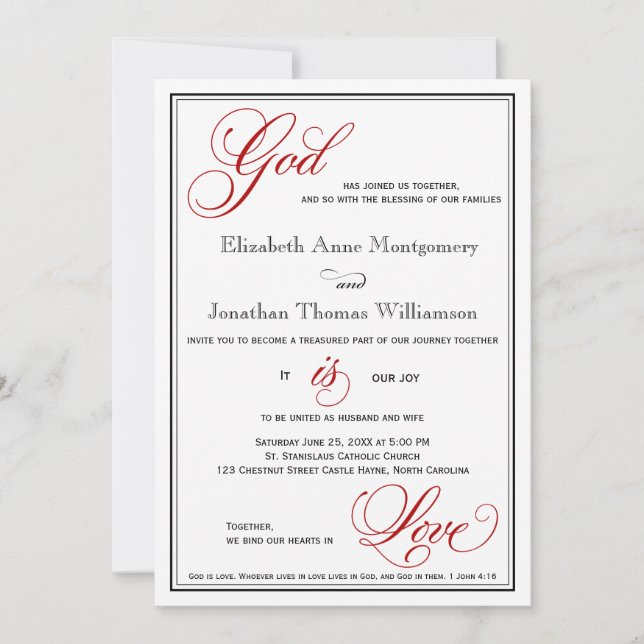Dios Rojo es amor Invitaciones a la boda cristiana (Anverso)