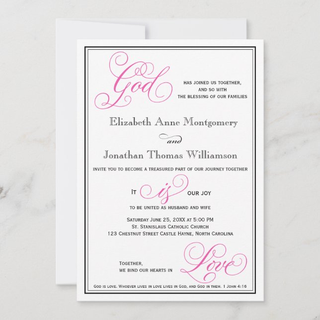 Dios rosa es amor invitación a la boda cristiana (Anverso)