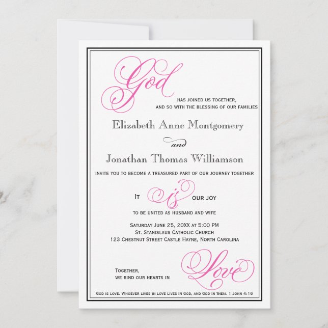 Dios rosa es amor invitación a la boda cristiana (Anverso)