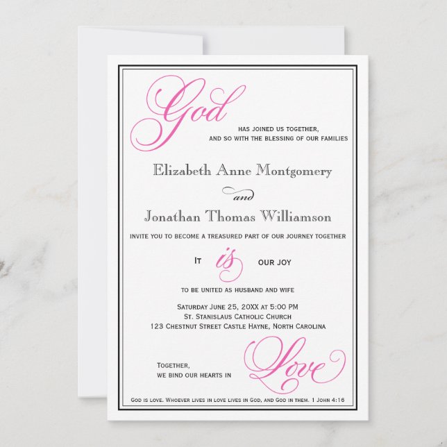 Dios rosa es amor Invitaciones a la boda cristiana (Anverso)