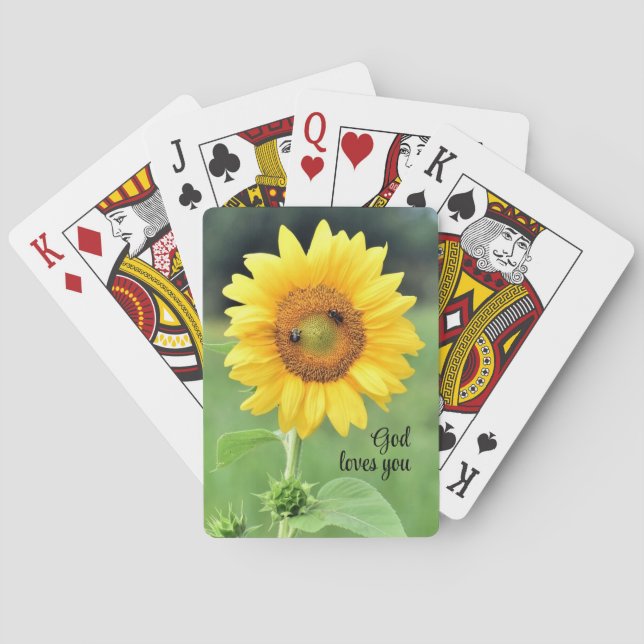 Dios te ama feliz girasol jugando cartas (Reverso)