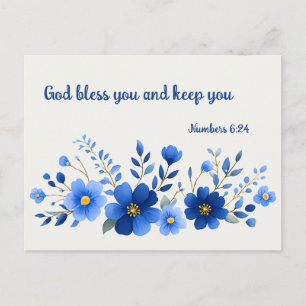 Dios te bendiga postal de Escrituras Floral Azul