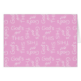 Dios tiene esta tipografía rosada tarjeta de notas