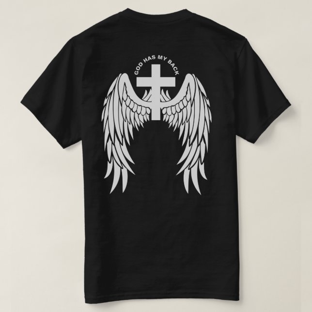 Dios tiene mi camiseta de las alas blancas en la e (Reverso del diseño)
