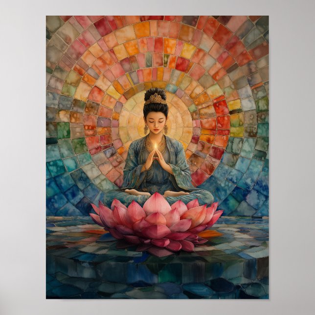 Diosa budista Guanyin arte del mosaico arcoiris (Frente)
