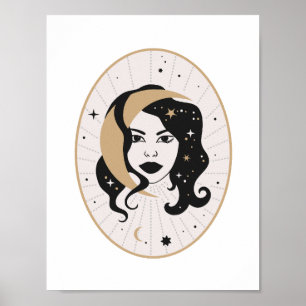 Diosa Celestial Cara Luna Magia Estrellas Arte Mís