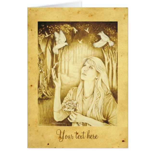 Diosa céltica de Etain con el pergamino y el texto (Frente)