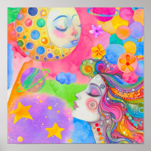 Diosa de la Luna Arte Celestial en Acuarela Suav