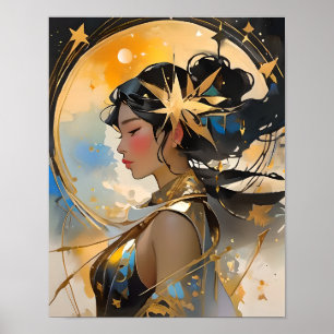 Diosa de la Luna Hermosa Mujer Arte Estrellas Cele