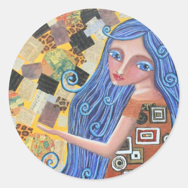 Diosa de la rubia del arándano azul, Pegatina redo (Anverso)