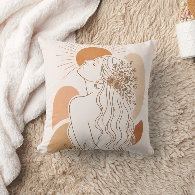 Diosa del Sol Boho – Almohada de Arte de Línea Min (Manta)