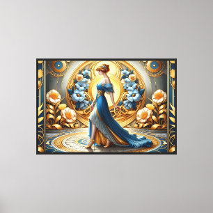 Diosa Dorada en Floración Art Nouveau Arte Acrílic