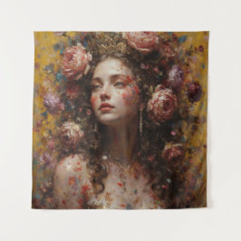 Diosa Flor de Oro – Tapiz de Arte Cuadrado