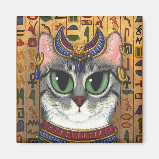 Diosa grande, imán egipcio de arte de gato bastet (Frente)