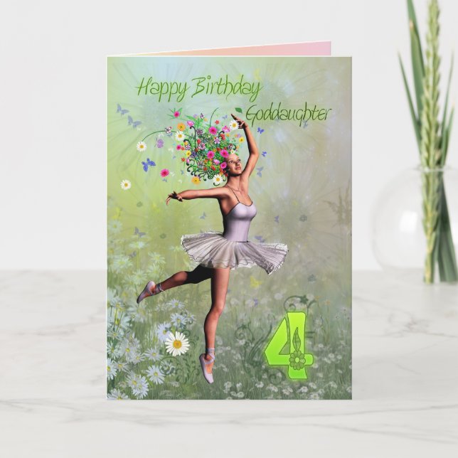 Diosa hija de 4 años, tarjeta de cumpleaños del ha (Anverso)