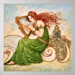 Diosa irlandesa tocando el arpa – Arte Nouveau cel