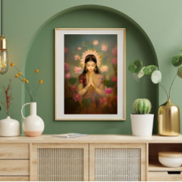 Diosa Lakshmi Lotus Flores Pintando arte hindú