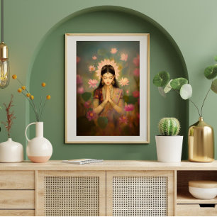 Diosa Lakshmi Lotus Flores Pintando arte hindú