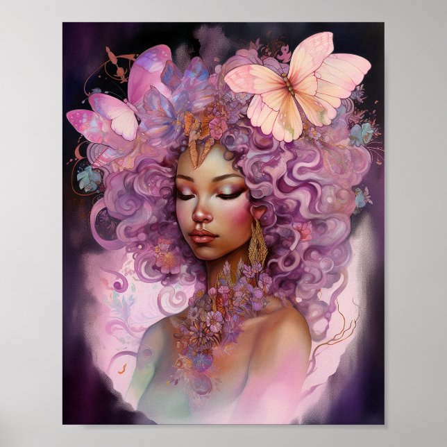 Diosa Negra Arte de fantasía morado rosado (Frente)