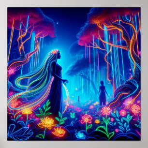 Diosa Neon Forest Of Light Fantasy arte de cuento 