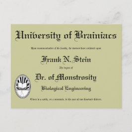 Diploma de Dr. Frankenstein, postal