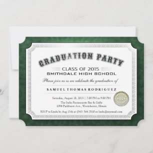 Diploma de graduación 2015 Invitación verde y blan