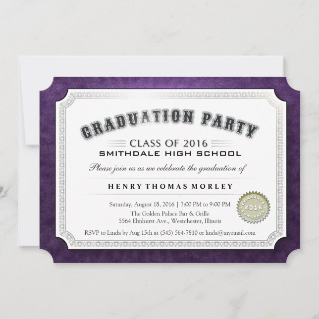 Diploma de Graduación 2016 Invitación morada y bla (Anverso)