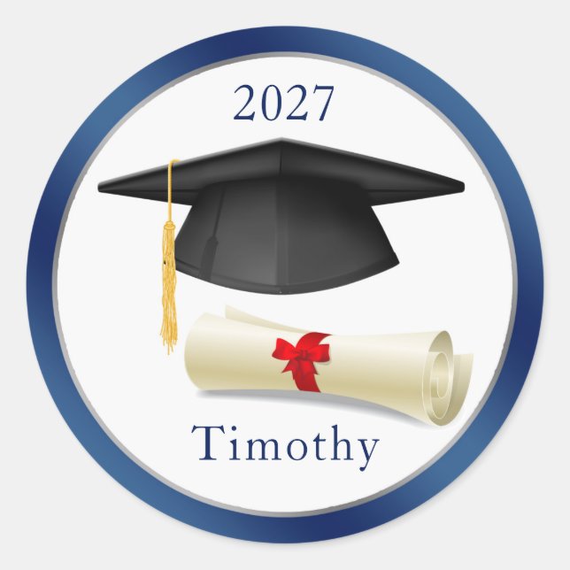 Diploma de mortero negro Su nombre Pegatina de gra (Anverso)