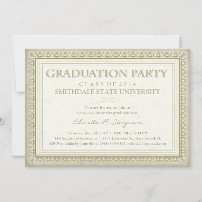 Diploma de oro (para ella) Invitación a la fiesta  (Anverso)