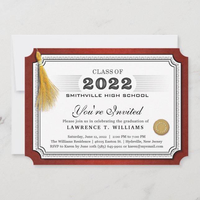 Diploma rojo marrón de 2022 Invitación a graduació (Anverso)